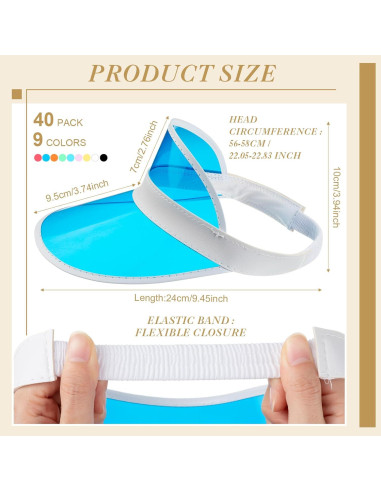 Vabean 40 Gorras de Visera Plástica UV Unisex 10 Colores