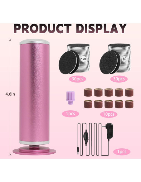 Lima Eléctrica para Pies AJPQCE con 60 Discos y 5 Brocas Rosa