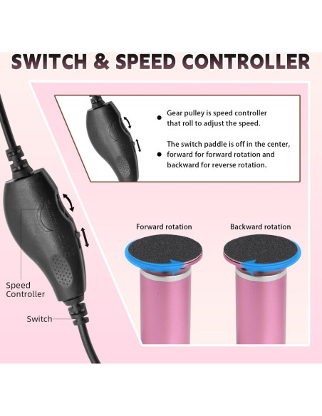 Lima Eléctrica para Pies AJPQCE con 60 Discos y 5 Brocas Rosa