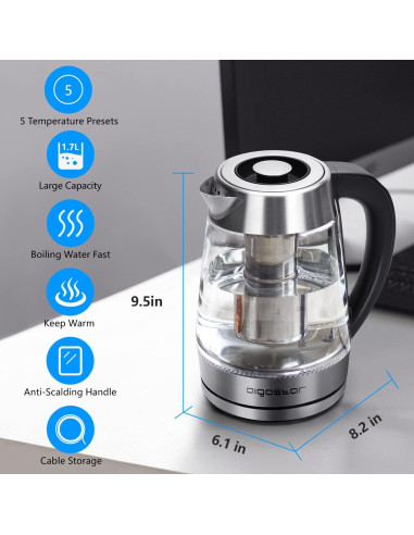 Hervidor Eléctrico Aigostar 1.7L con Infusor y Control de Temperatura