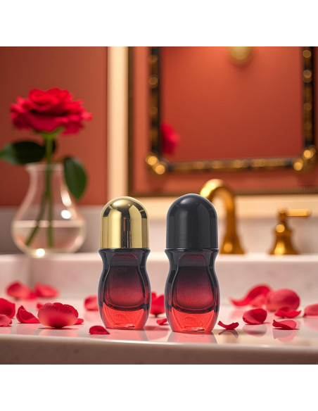 Set de 2 Botellas de Vidrio Rojo 50ML con Rodillo PurYupearl