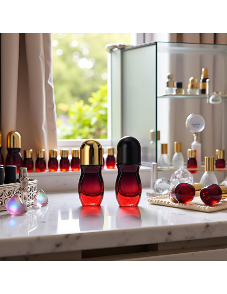 Set de 2 Botellas de Vidrio Rojo 50ML con Rodillo PurYupearl