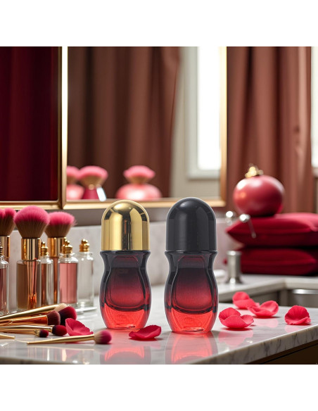 Set de 2 Botellas de Vidrio Rojo 50ML con Rodillo PurYupearl