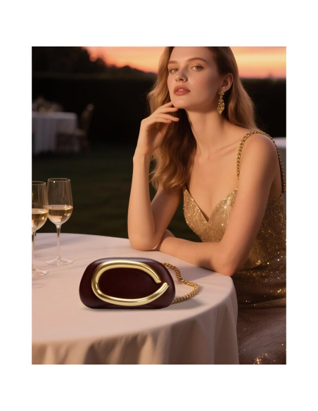 Bolso de Mano de Noche para Mujeres - Cuero PU Rojo Vino