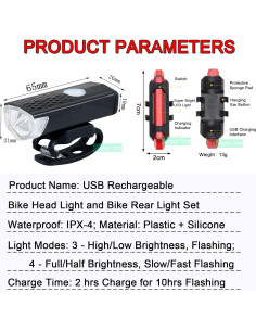 Juego de Luces de Bicicleta YUERWOVER Recargables IPX4/IPX6 2