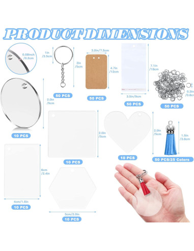 Kit 300 Llaveros Acrílicos en Blanco ZYNERY 5.08 cm