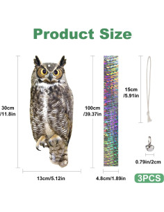 Ahuyentador de Búho Reflectante 3 Piezas Kungfu Mall 2