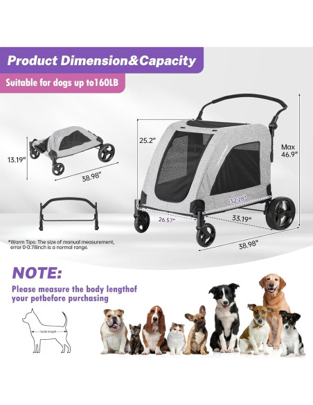 Carrito de Perro EchoSmile XL Plegable 72.57 kg Gris