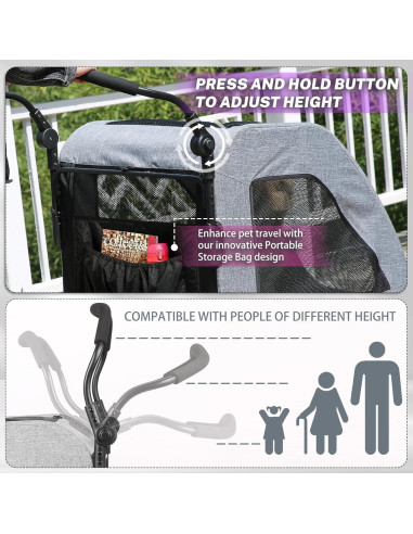 Carrito de Perro EchoSmile XL Plegable 72.57 kg Gris