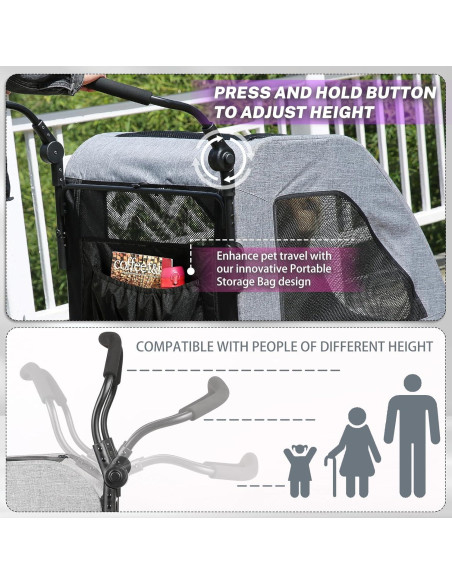 Carrito de Perro EchoSmile XL Plegable 72.57 kg Gris