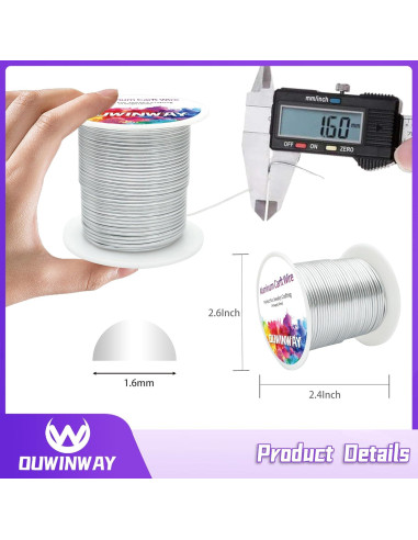 Alambre de Aluminio Semi Redondo Ouwinway 1.6mm 27m Manualidades