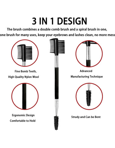 2PCS Cepillos de Cejas y Pestañas Ksvsonrvi - 3 Cabezas