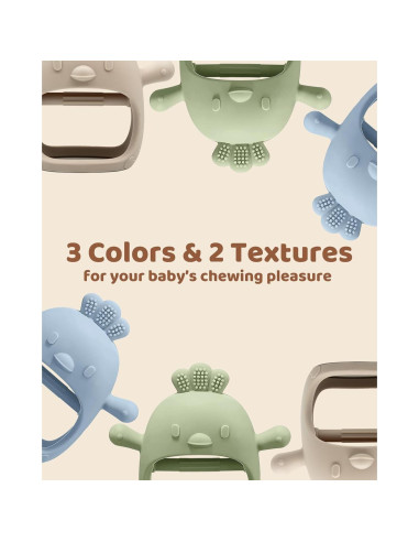 3 Paquetes Mitón de Dentición Silicona Bebés 3+ Meses BPA Free