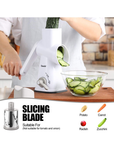 Rallador de Queso Rotatorio Geedel con 3 Cuchillas Desmontables