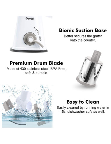Rallador de Queso Rotatorio Geedel con 3 Cuchillas Desmontables