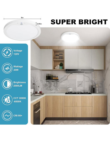 Luz de Techo LED 20W con Sensor de Movimiento 3CCT Ajustable