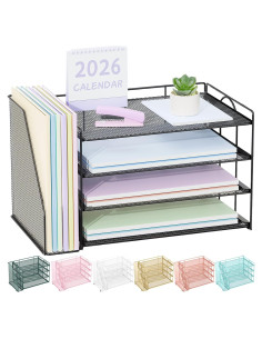 Organizador de Escritorio Spacrea Negro con 4 Bandejas y Archivos