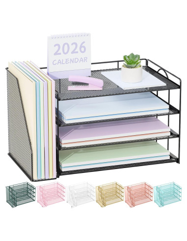 Organizador de Escritorio Spacrea Negro con 4 Bandejas y Archivos