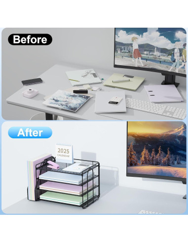 Organizador de Escritorio Spacrea Negro con 4 Bandejas y Archivos