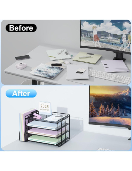 Organizador de Escritorio Spacrea Negro con 4 Bandejas y Archivos