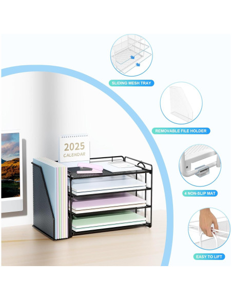 Organizador de Escritorio Spacrea Negro con 4 Bandejas y Archivos