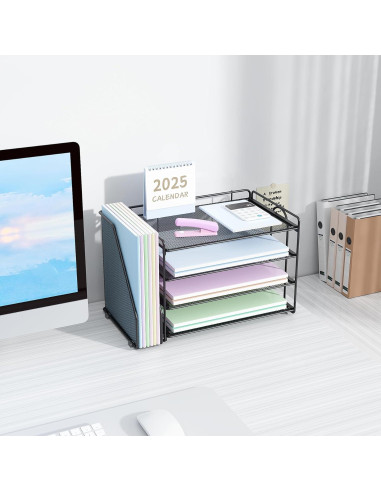 Organizador de Escritorio Spacrea Negro con 4 Bandejas y Archivos