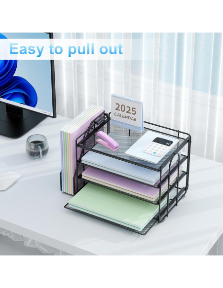 Organizador de Escritorio Spacrea Negro con 4 Bandejas y Archivos