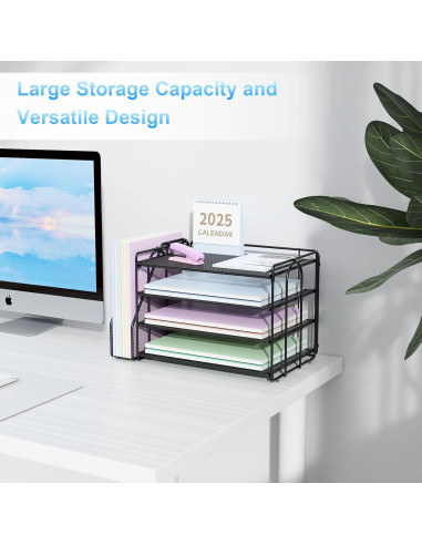 Organizador de Escritorio Spacrea Negro con 4 Bandejas y Archivos