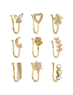CrazyPiercing Anillo Falso de Nariz Clip 9 Piezas Joyería Mujer