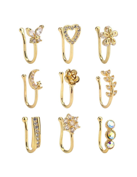 CrazyPiercing Anillo Falso de Nariz Clip 9 Piezas Joyería Mujer CrazyPiercing Anillo Falso de Nariz Clip 9 Piezas Joyería Mujer