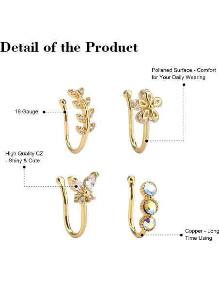 CrazyPiercing Anillo Falso de Nariz Clip 9 Piezas Joyería Mujer CrazyPiercing Anillo Falso de Nariz Clip 9 Piezas Joyería Mujer