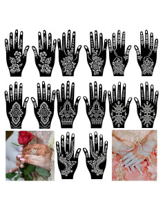 Kit de Plantillas de Tatuaje de Henna QSTOHENA 14 Hojas 19.3x10.4cm