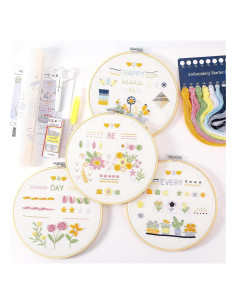 Kit de Bordado VIVIDOX para Principiantes - 25 Puntos, Aro de Bambú