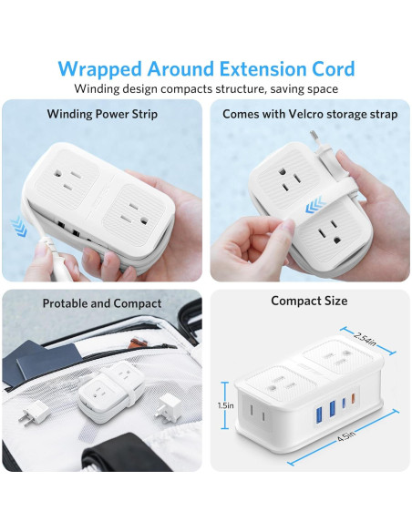 Adaptador de Enchufe de Viaje BESTEK 8 en 1 con USB-C 1.1m