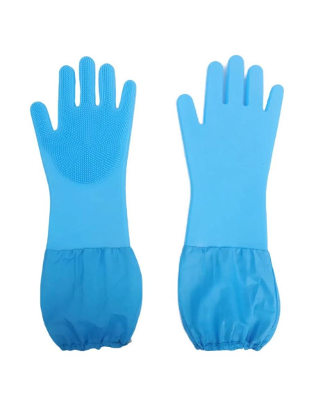 Guantes de Baño para Mascotas Easoneo - Silicona Azul Manga Larga