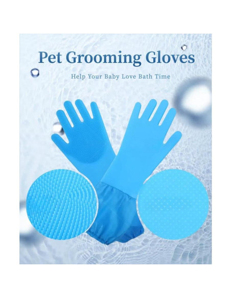 Guantes de Baño para Mascotas Easoneo - Silicona Azul Manga Larga