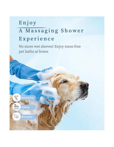 Guantes de Baño para Mascotas Easoneo - Silicona Azul Manga Larga