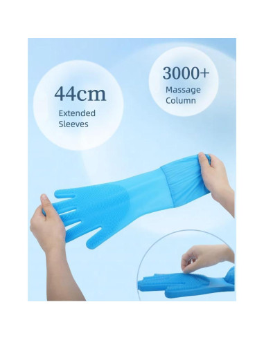 Guantes de Baño para Mascotas Easoneo - Silicona Azul Manga Larga