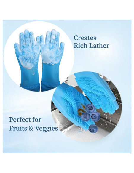 Guantes de Baño para Mascotas Easoneo - Silicona Azul Manga Larga