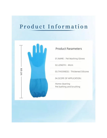 Guantes de Baño para Mascotas Easoneo - Silicona Azul Manga Larga