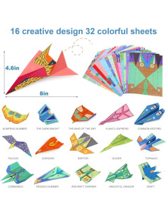 Kit de Aviones de Papel Palksky - 32 Hojas Coloridas, 16 Diseños 2