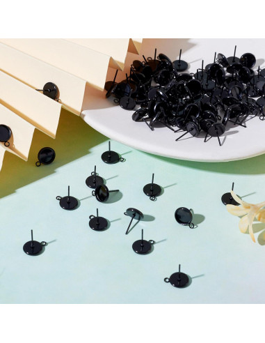 100 Piezas Aretes de Acero Inoxidable PH PandaHall 8mm Negro