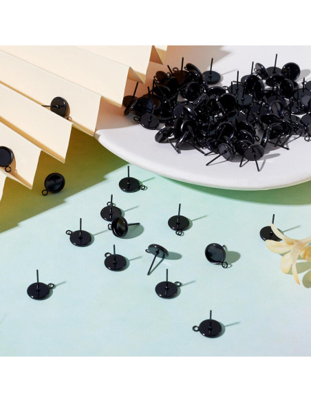 100 Piezas Aretes de Acero Inoxidable PH PandaHall 8mm Negro