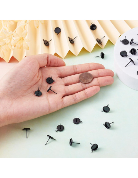 100 Piezas Aretes de Acero Inoxidable PH PandaHall 8mm Negro