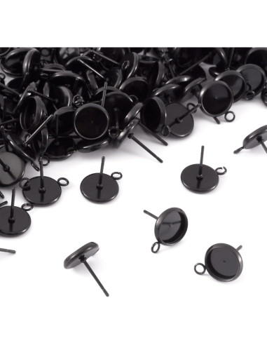 100 Piezas Aretes de Acero Inoxidable PH PandaHall 8mm Negro