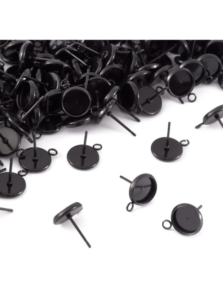 100 Piezas Aretes de Acero Inoxidable PH PandaHall 8mm Negro