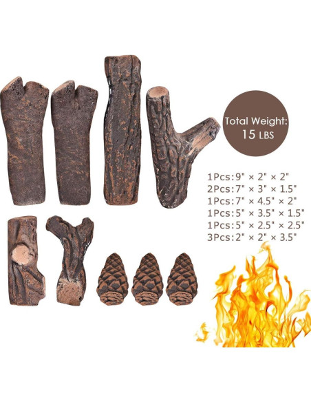 Leños Cerámicos para Chimenea Safstar 9 Piezas - Alta Temperatura