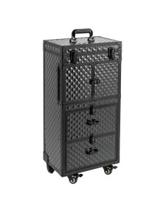 Carro de Maquillaje Rodante Grande Negro con Cerradura 4 Capas