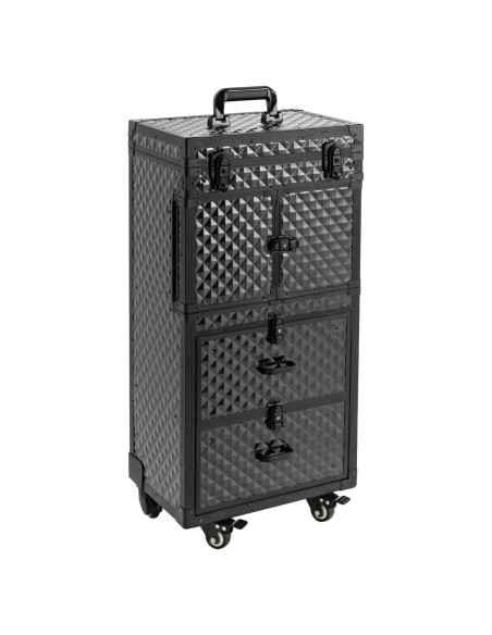 Carro de Maquillaje Rodante Grande Negro con Cerradura 4 Capas