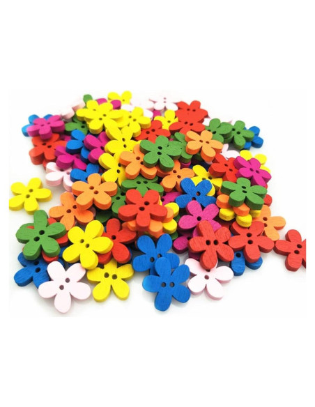 Botones de Flor de Madera AKOAK 15mm 100 Pcs Color Mezclado